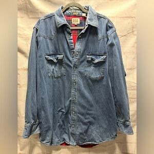 Ely Cattlemen vintage denim‎ flannel lined button up shirt size XXLT